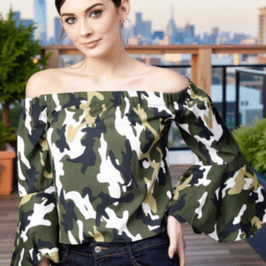 Print Off-Shoulder Bell Sleeve Bardot Top