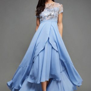 Women Embellished Round Neck Short Sleeves Maxi Dress